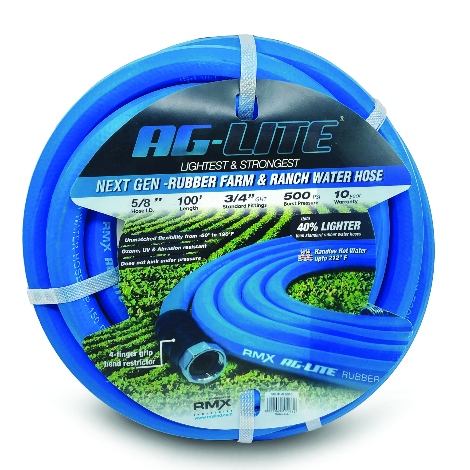 Aglite Rubber Water Hose, 5/8in. x 100ft., 500 PSI Max., Versatile, Model# AL58100